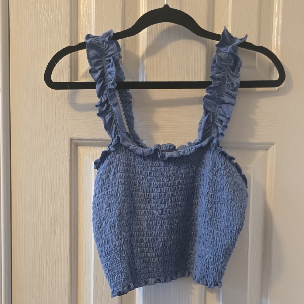 TRUE CRAFT BRAND WOMENS JUNIOR SIZE TEAL BLUE SUMMER CROP TOP WITH SMOCKING XL